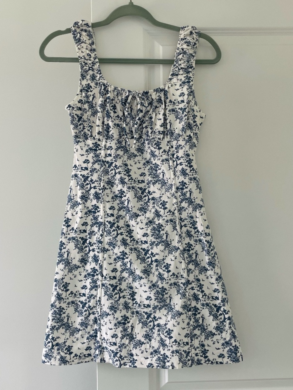 H&M Divided Toile Floral Cotton Mini Dress Tie-Front Cottagecore Size S